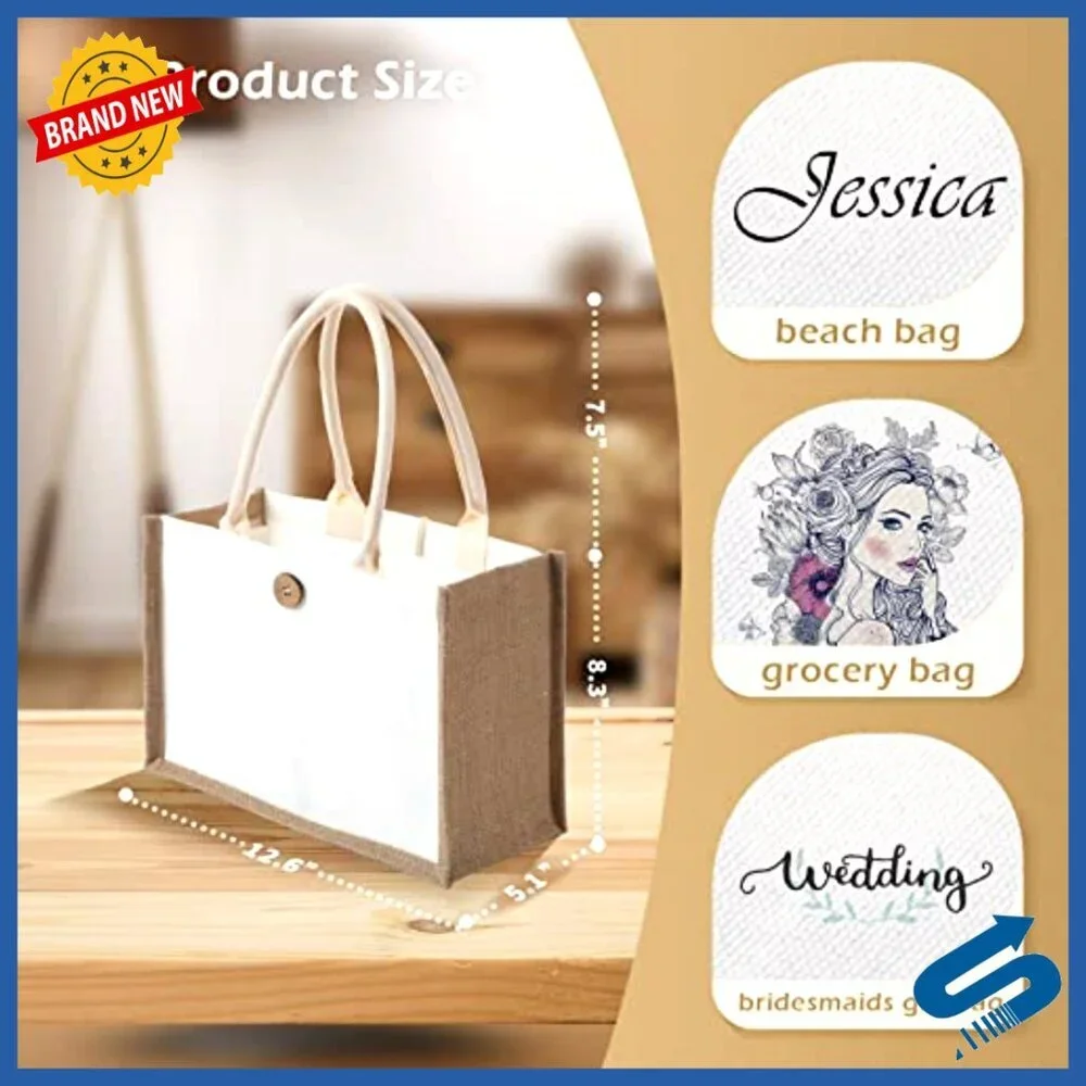 Reusable Blank Jute Canvas Tote Bags Bulk DIY Bridesmaid Gift Travel Beach